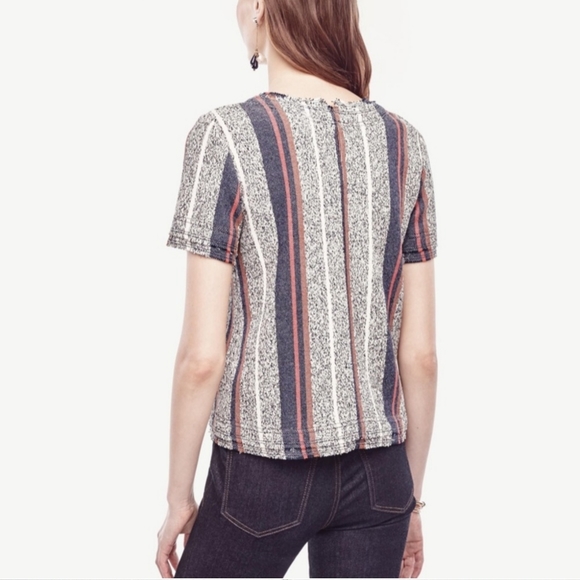 NWOT ann taylor racer stripe wool fringe tee - Picture 2 of 7